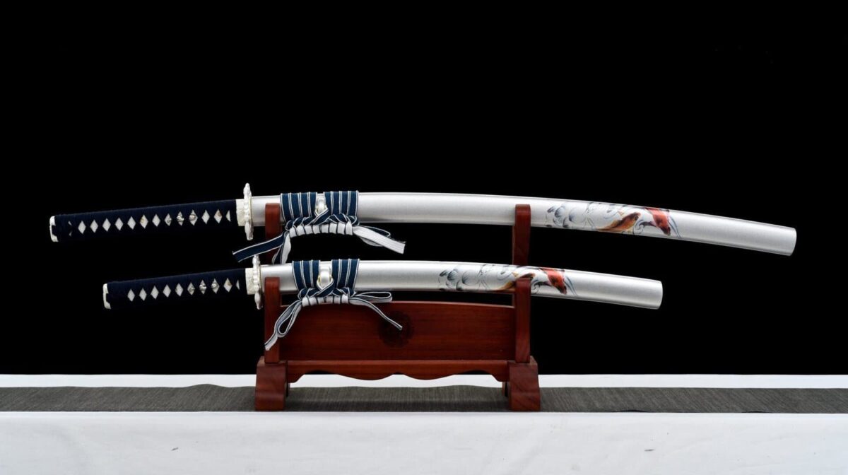 Ensemble Sabre Japonais Katana Wakizashi Blanc