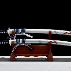 Ensemble Sabre Japonais Katana Wakizashi Blanc