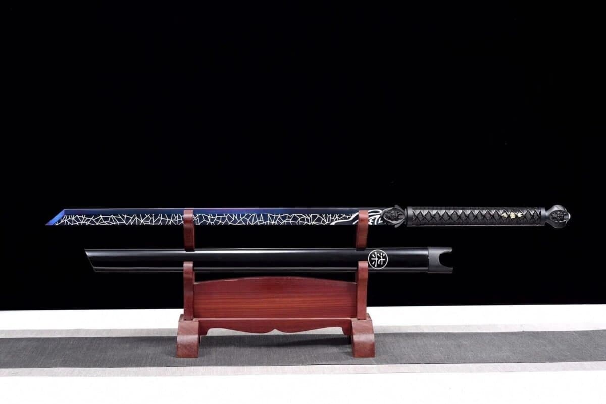 Epee Chinoise Noir Lame Bleue Electrique