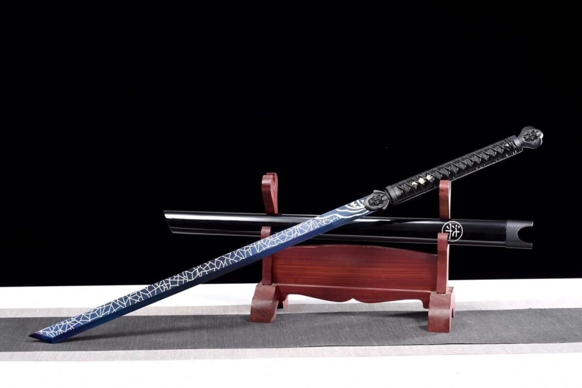 Epee Chinoise Noir Lame Bleue Electrique